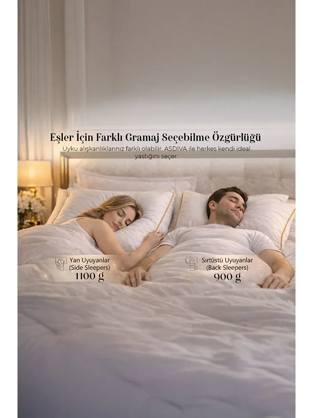 Beyaz Down-Sense Serisi Yan Uyuyanlara Özel Biyeli Lüks Otel Yastığı 50x70 cm Microjel Elyaf 1100 Gr-2