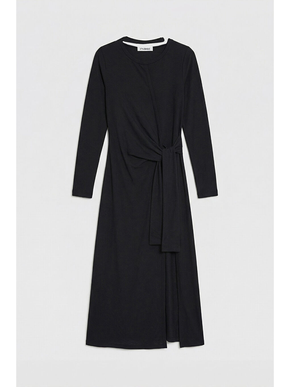 Kadın Siyah w5 Maxi Boy %100 Organik Kumaş Tasarım Belden Bağlamalı Tunik-3