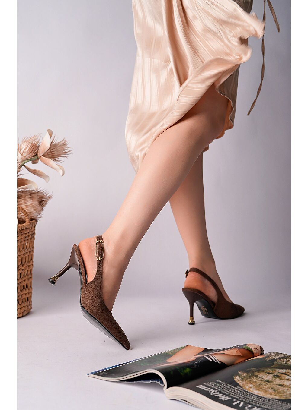 Sarı CHİC Sivri Burun Arkası Açık Kadın Topuklu Ayakkabı-6