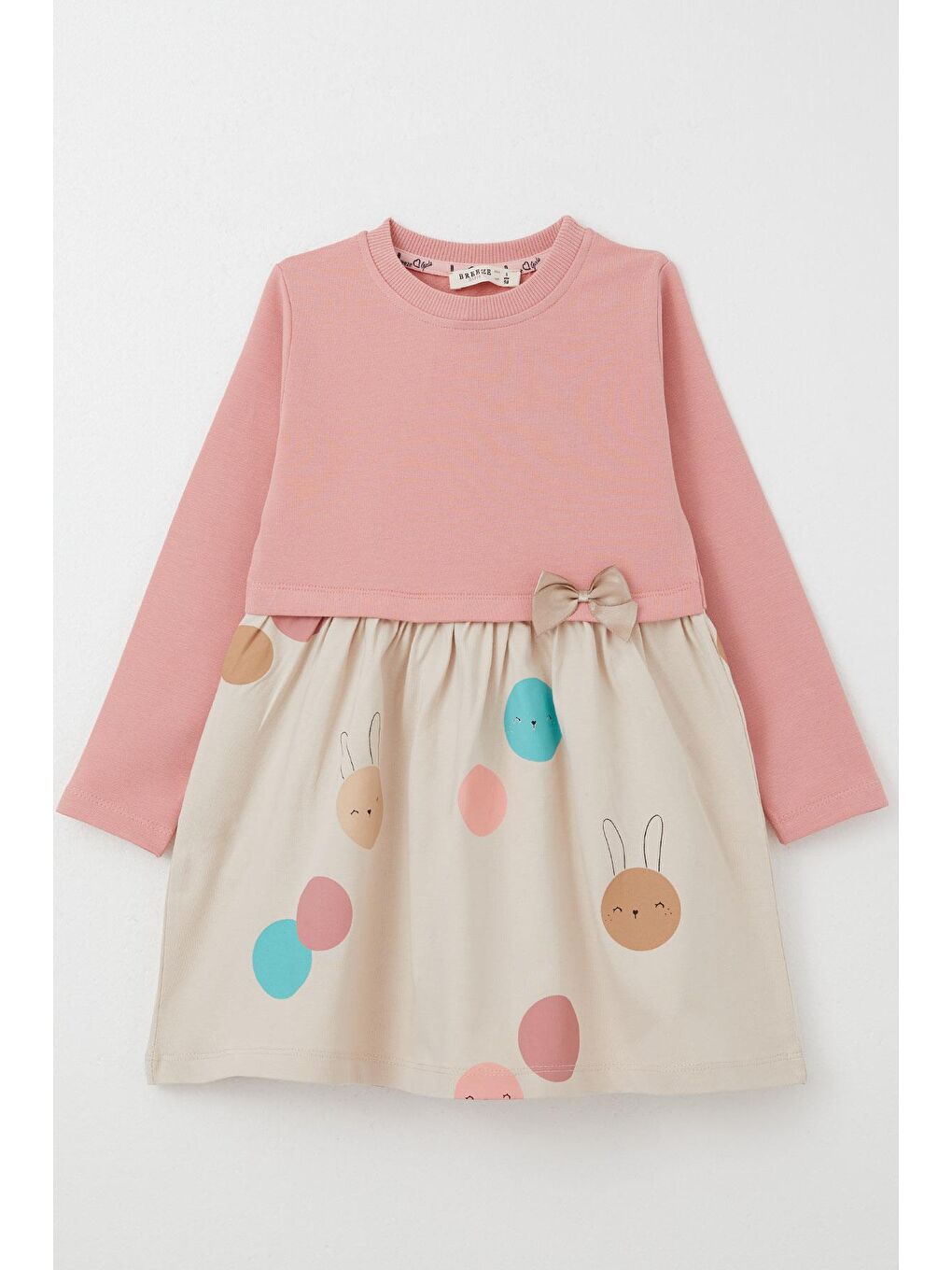 Pembe Kız Bebek Uzun Kollu Elbise Sevimli Renkli Tavşancık Baskılı Gülkurusu (1.5 Yaş)