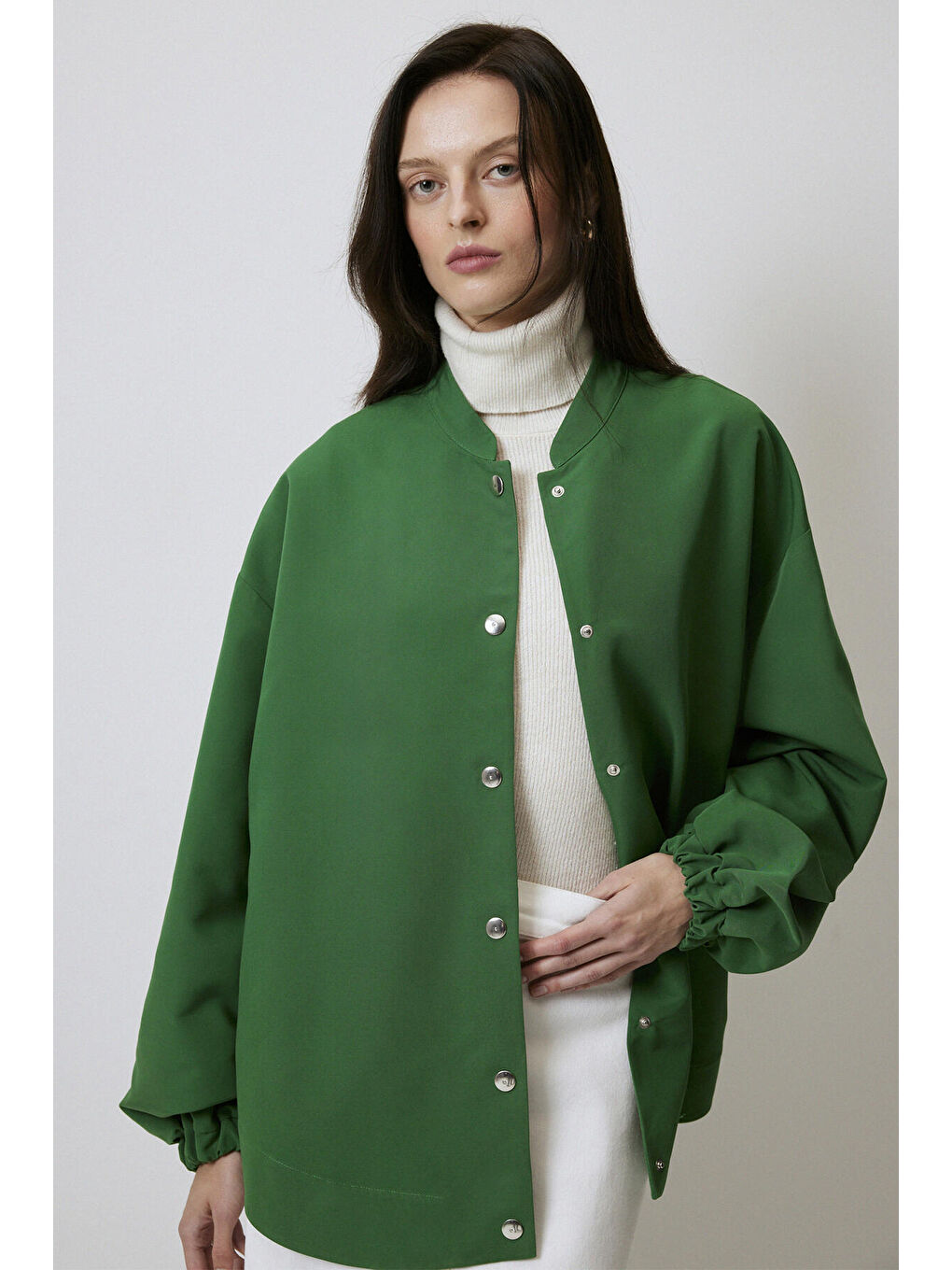 Yeşil Yaka Detaylı Bomber Ceket-3