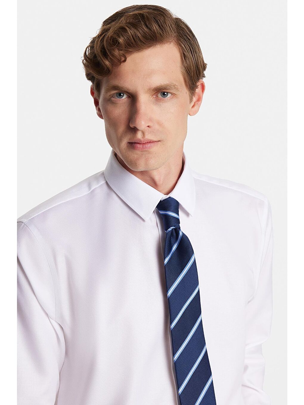 Slim Fit Beyaz Non-Iron %100 Pamuk Doğa Dostu Ekoteks Belgeli Ütü Gerektirmez Gömlek-1