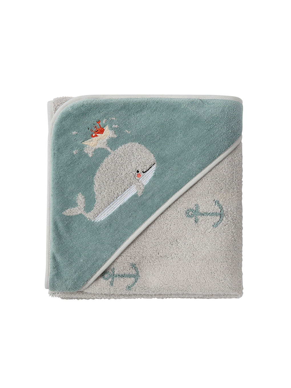 Yeşil Balina Jakarlı İşlemeli Velur Kundak - 80x80cm-7