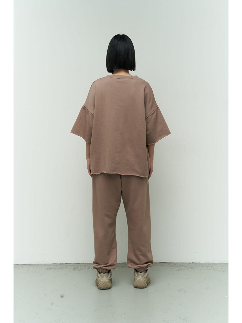 Gri Lion Yırtıklı Boz Oversize T-shirt Eşofman Takım-3