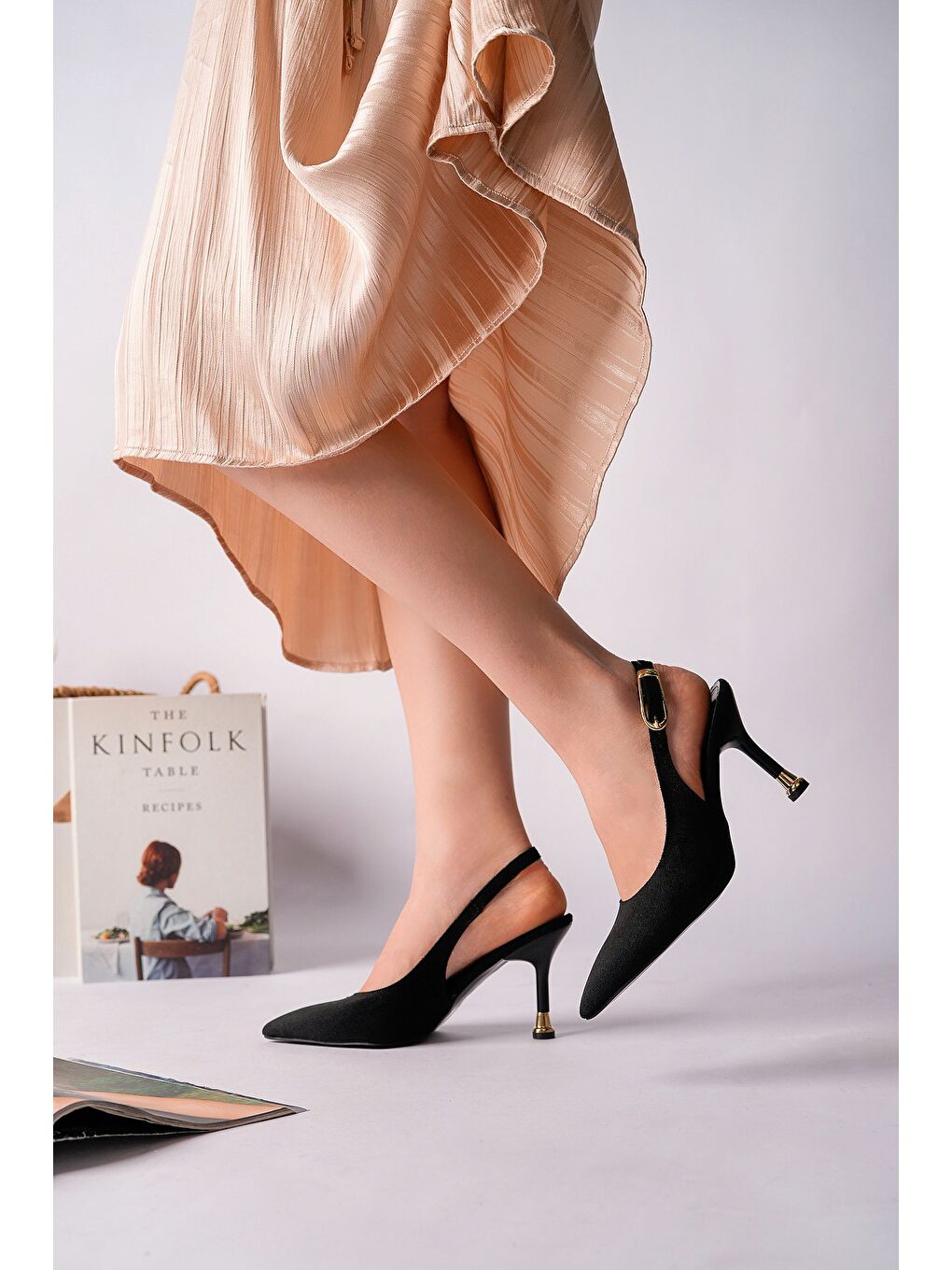 Siyah CHİC Sivri Burun Arkası Açık Kadın Topuklu Ayakkabı-4