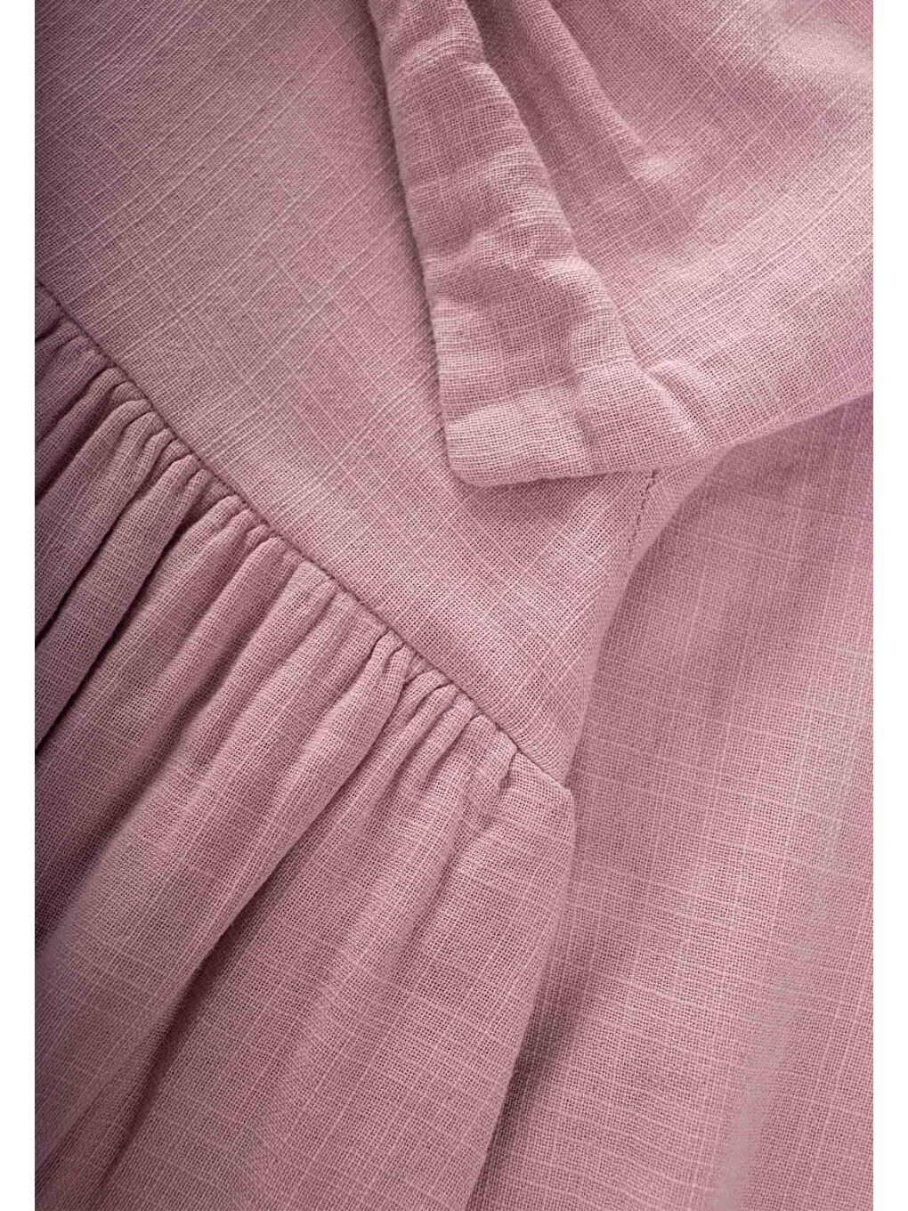 Mor Fiyonk Yakalı Mevsimlik Müslin Kız Elbise 2-10 Yaş Leylak-2