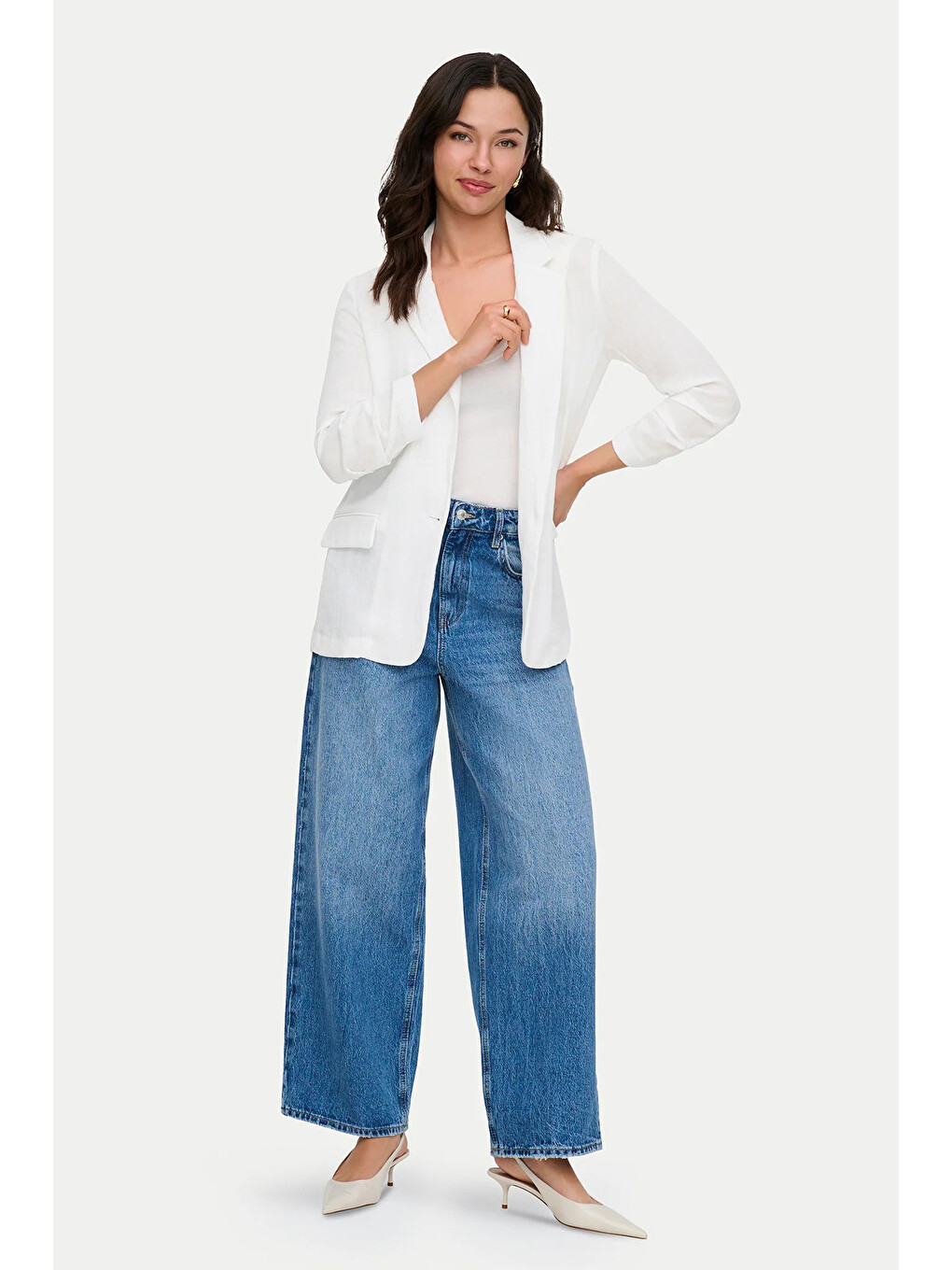 Beyaz Onlita Regular Fit Kruvaze Yaka Blazer Ceket 15370275-1