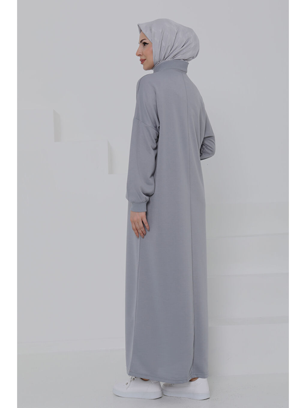 Fermuarlı Elbise Gri - 27046-5