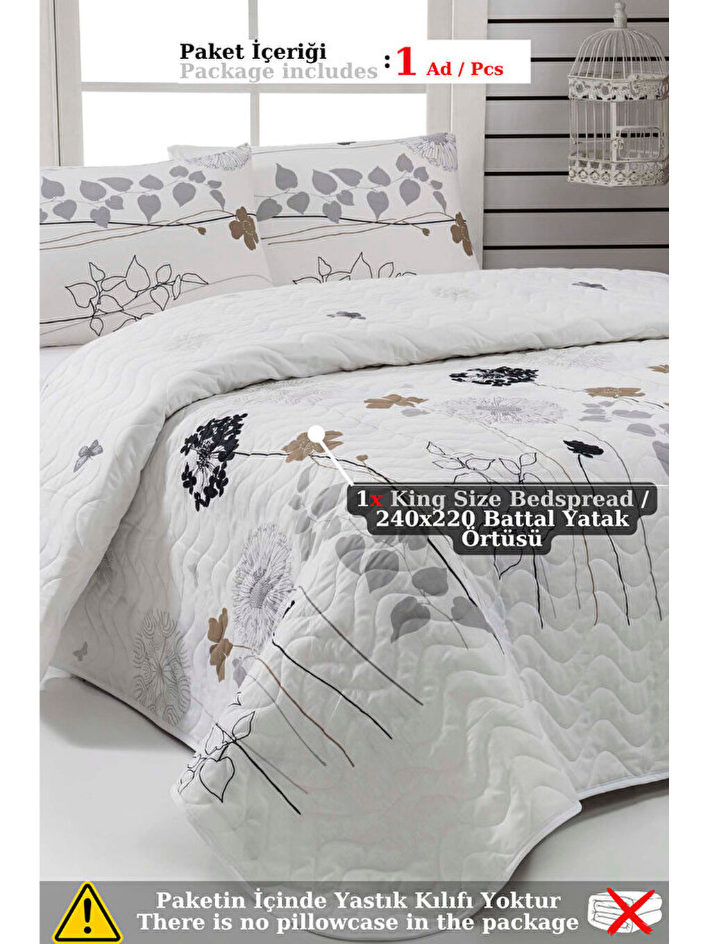 Çok Amaçlı Battal Boy Kapitone Yatak Örtüsü 240x225 Cm Atlantis Beyaz