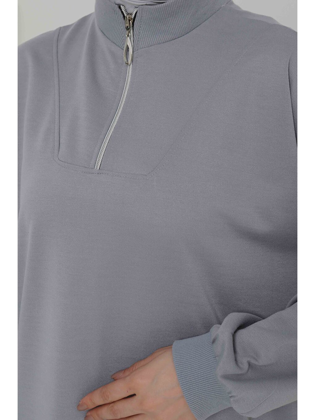 Fermuarlı Elbise Gri - 27046-6