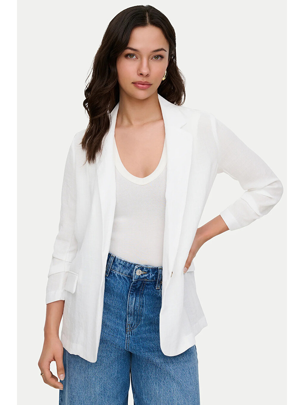 Beyaz Onlita Regular Fit Kruvaze Yaka Blazer Ceket 15370275-2