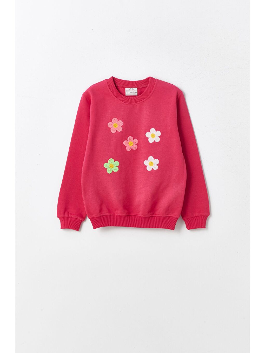 Pembe 3'lü Çiçek Desenli Kız Çocuk Sweatshirt-3
