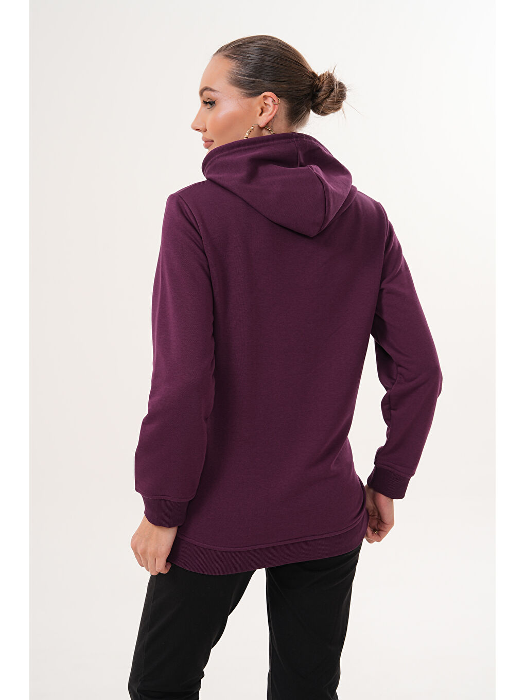 Mor %100 Pamuk Hamile ve Lohusa Basic Kapüşonlu Sweatshirt-6