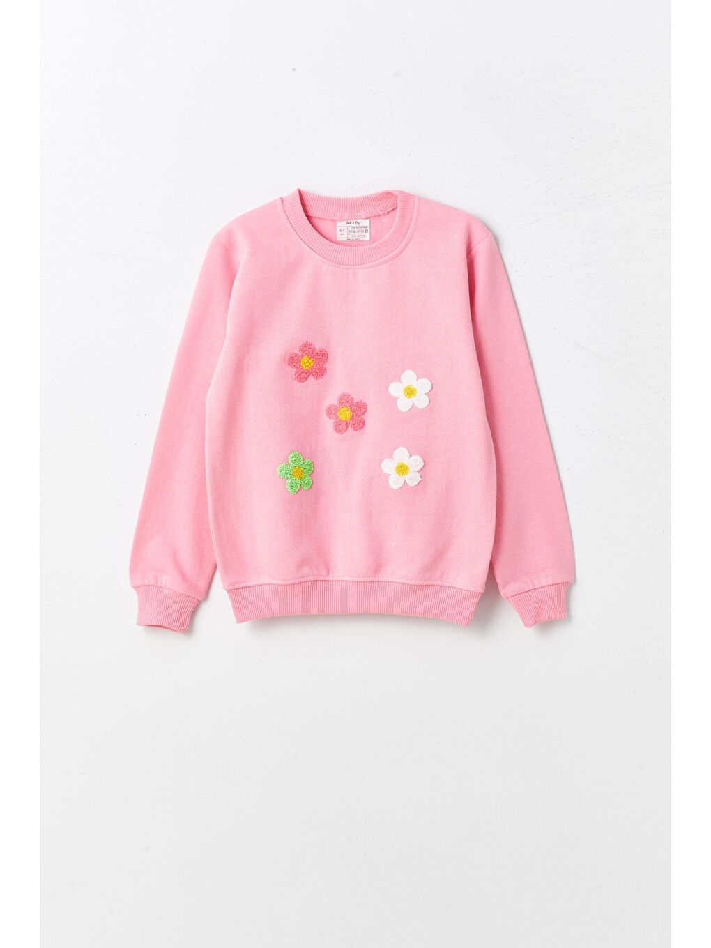 Pembe 3'lü Çiçek Desenli Kız Çocuk Sweatshirt-4