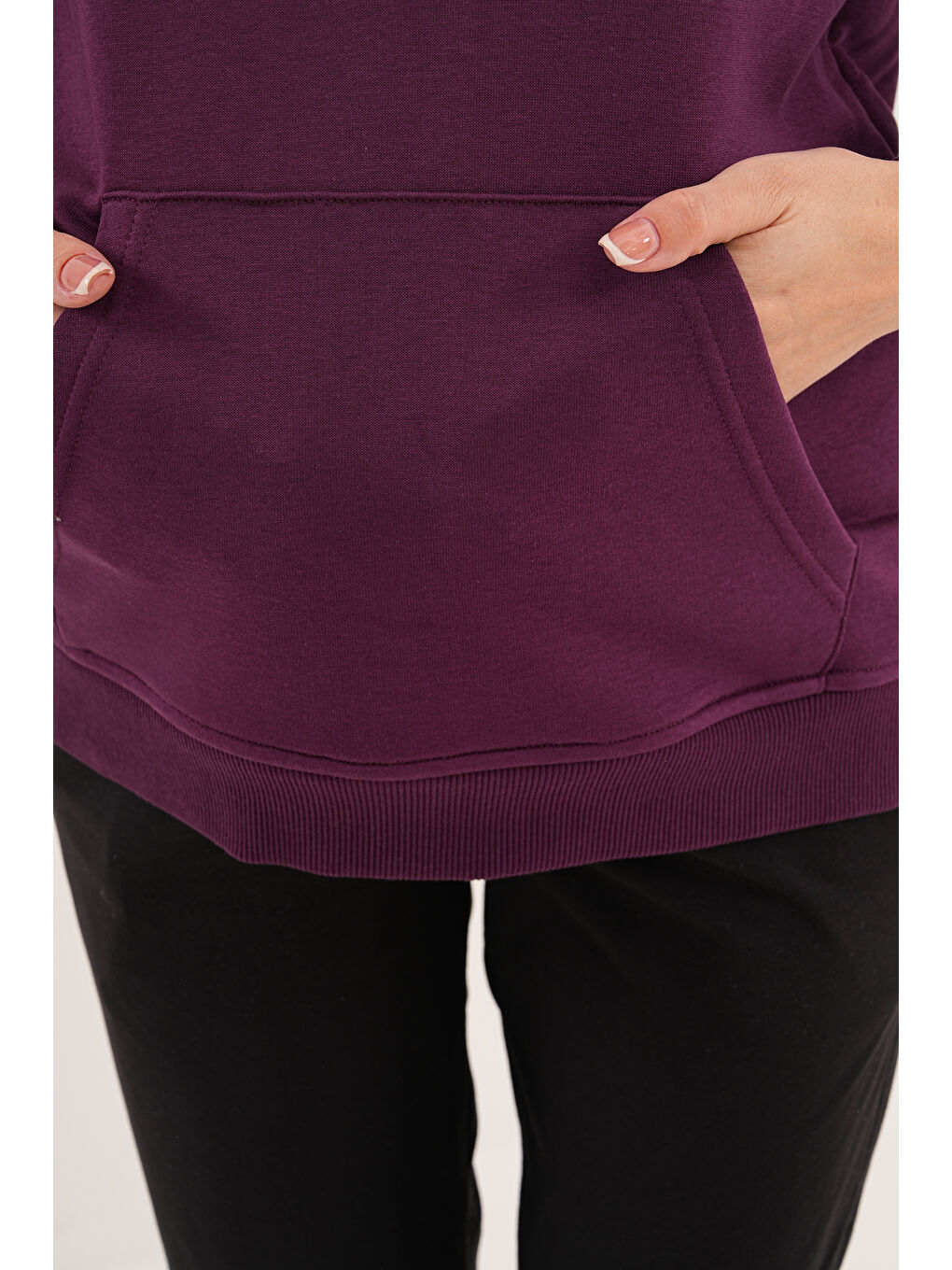 Mor %100 Pamuk Hamile ve Lohusa Basic Kapüşonlu Sweatshirt-9