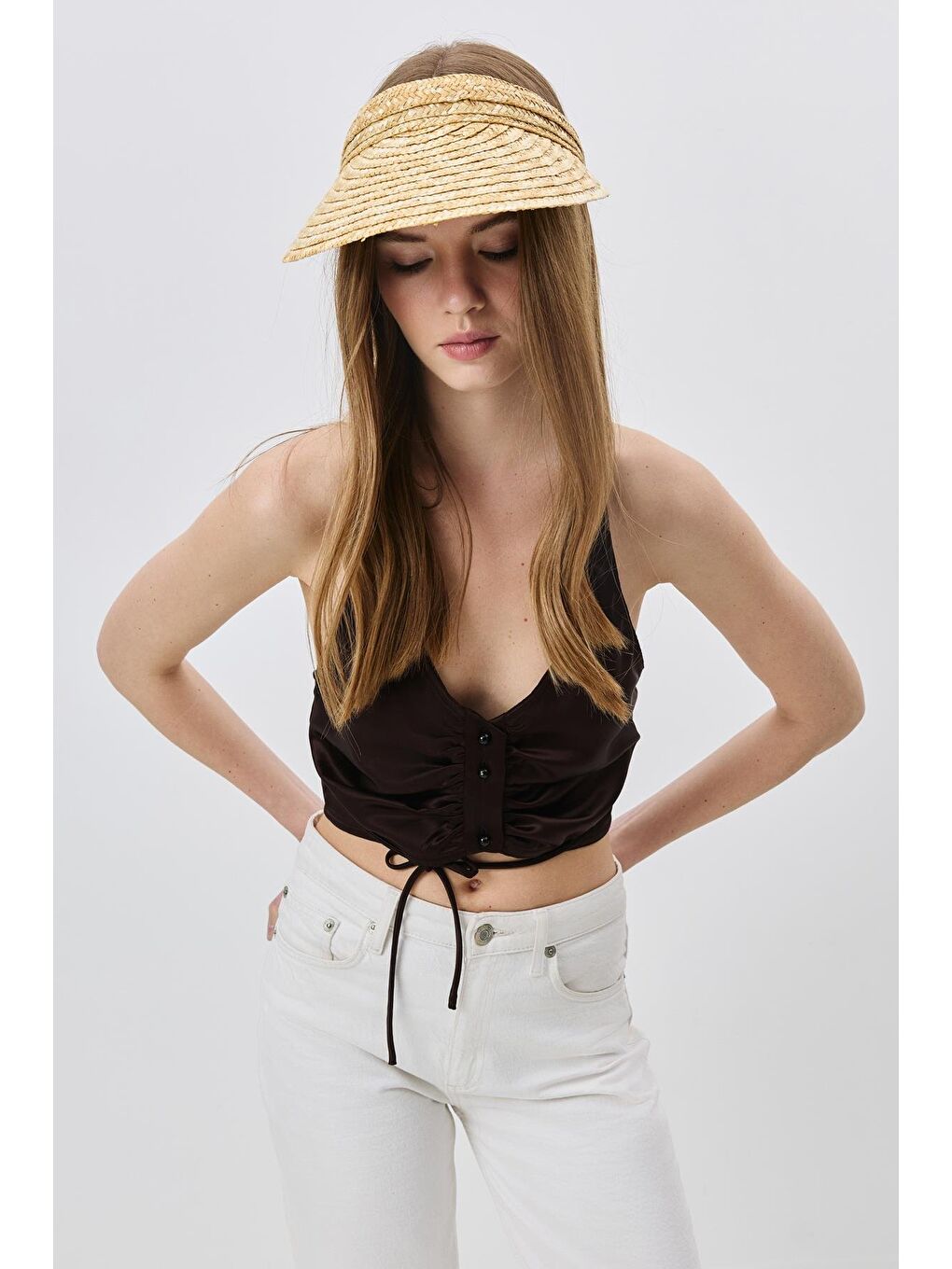 Hasır Vizör Şapka Y8218 Bej