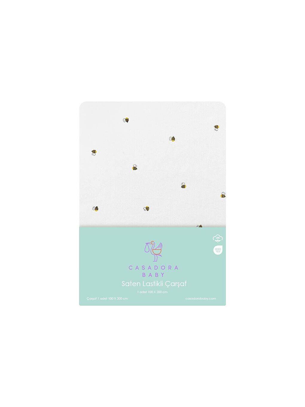 Beyaz Happy Bee Allover Saten Fitted Çarşaf - 100x200x30cm