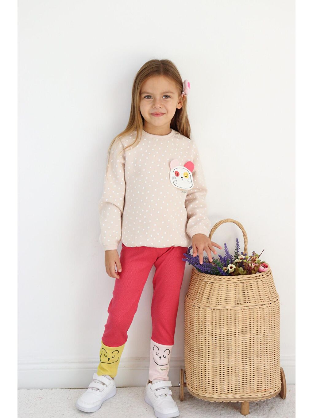 Pembe Kız Çocuk Pamuklu Orta Kalınlıkta Taytlı Alt-Üst Takım