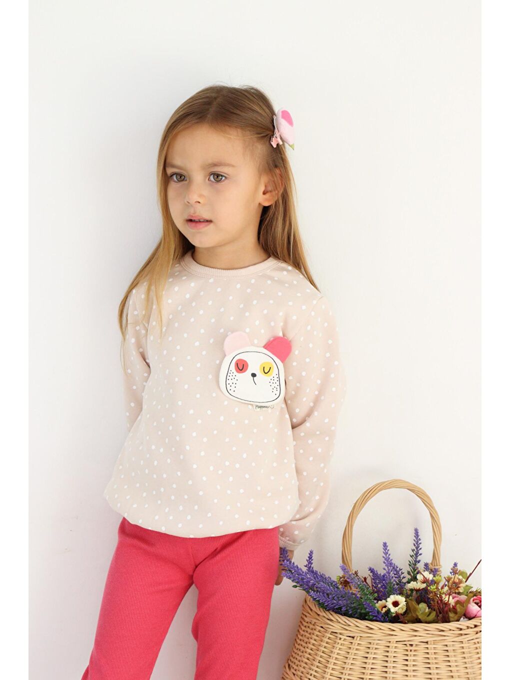 Pembe Kız Çocuk Pamuklu Orta Kalınlıkta Taytlı Alt-Üst Takım-1