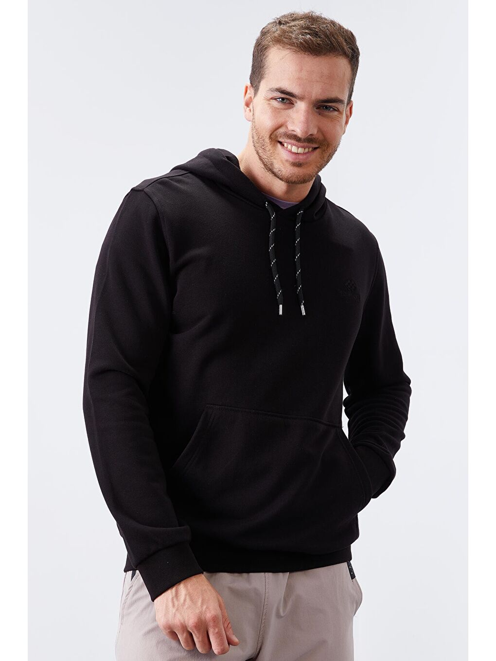 Siyah Kanguru Cep Standart Kalıp Kapüşonlu  Erkek Hoodie - 87872-2