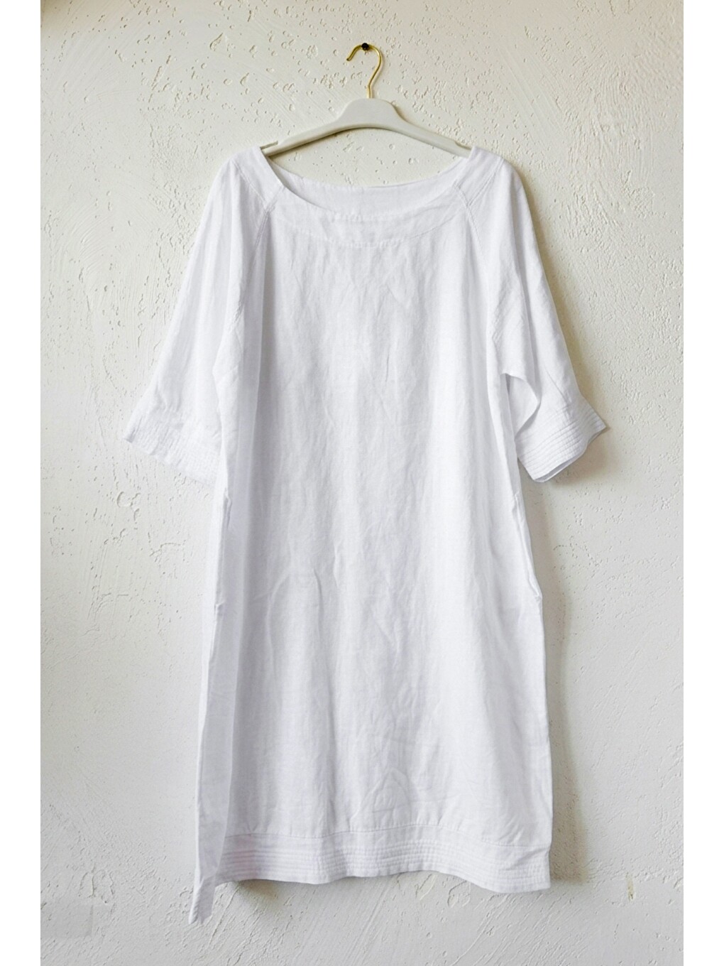 Beyaz Casual 100% Keten Dokuma Elbise 102 61-6