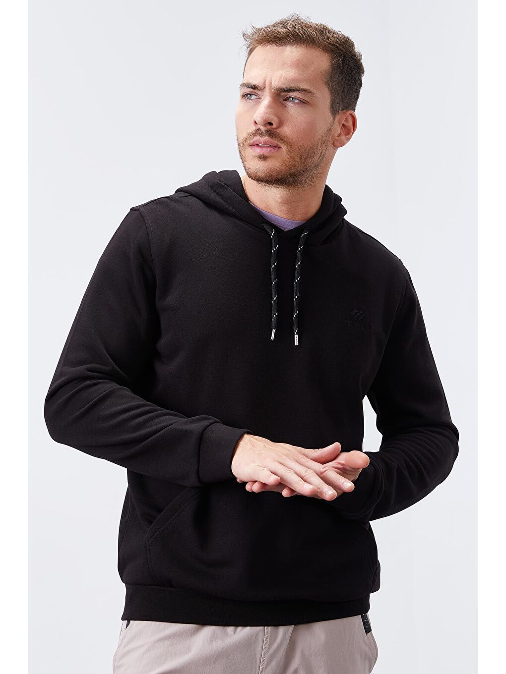 Siyah Kanguru Cep Standart Kalıp Kapüşonlu  Erkek Hoodie - 87872-4