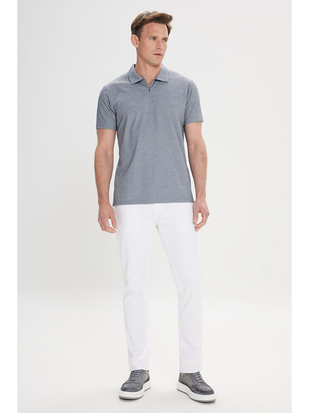 Erkek Lacivert Slim Fit Dar Kesim Pamuklu Polo Yaka Tişört-1