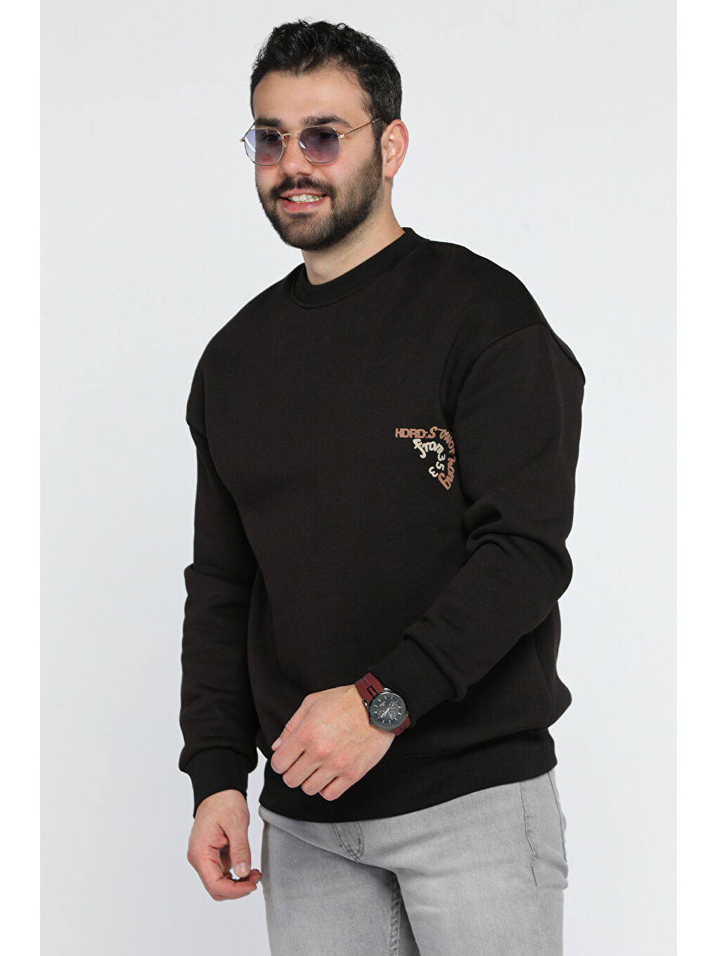 Mishar İtalia Siyah Üç İplik Şardonlu Yazı Baskılı Erkek Sweatshirt