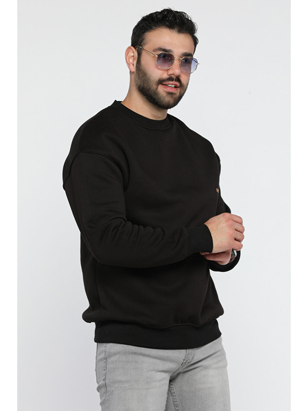 Mishar İtalia Siyah Üç İplik Şardonlu Yazı Baskılı Erkek Sweatshirt - 1