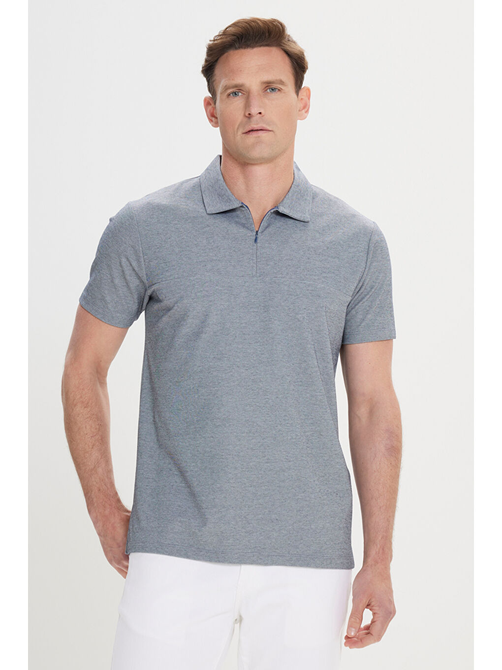 Erkek Lacivert Slim Fit Dar Kesim Pamuklu Polo Yaka Tişört-2