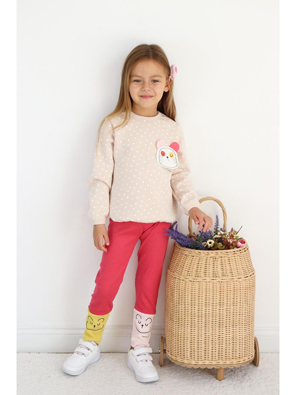 Pembe Kız Çocuk Pamuklu Orta Kalınlıkta Taytlı Alt-Üst Takım-5