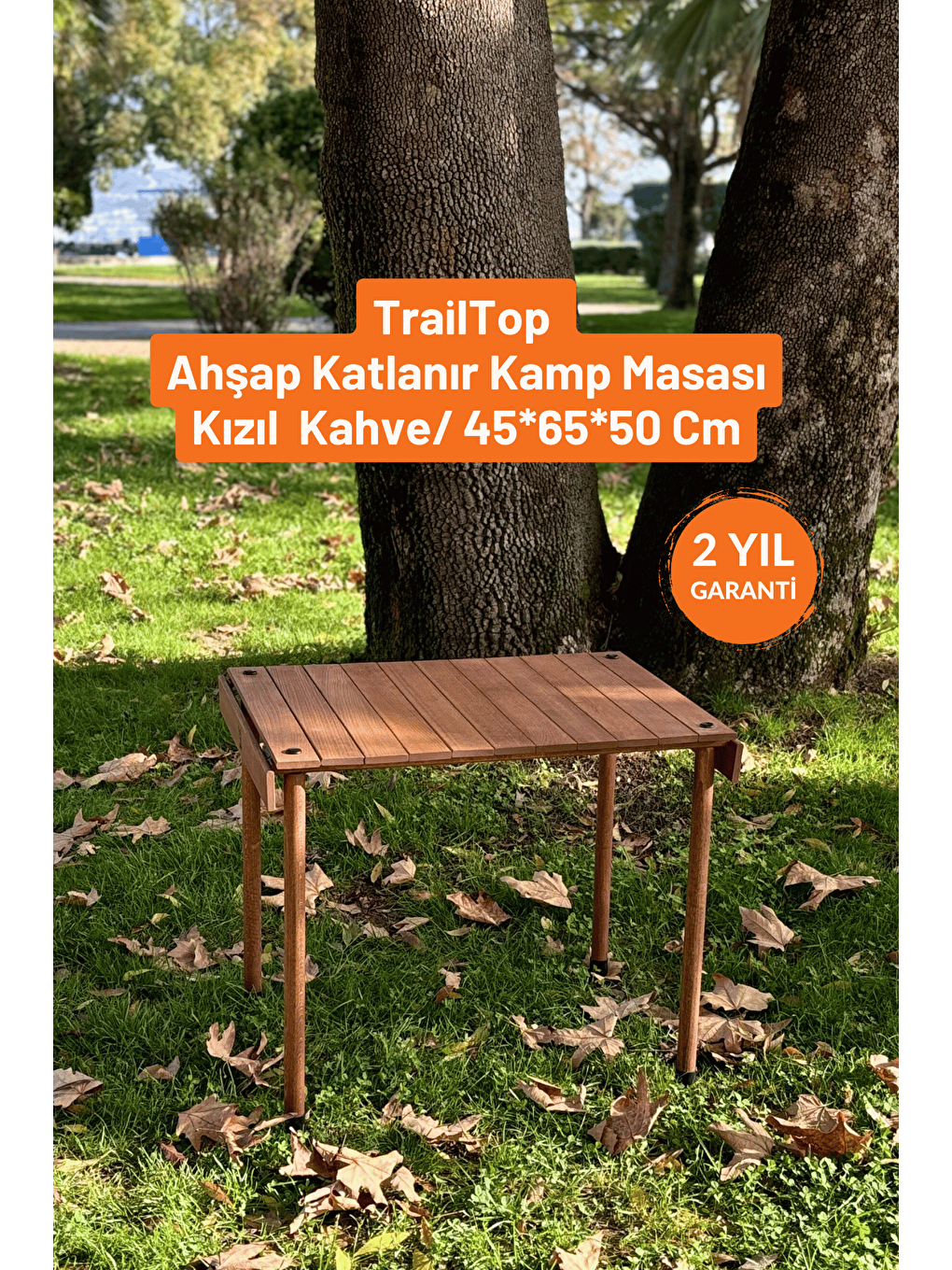 Kırmızı TrailTop Ahşap Katlanır Kamp Masası -45*60*50cm