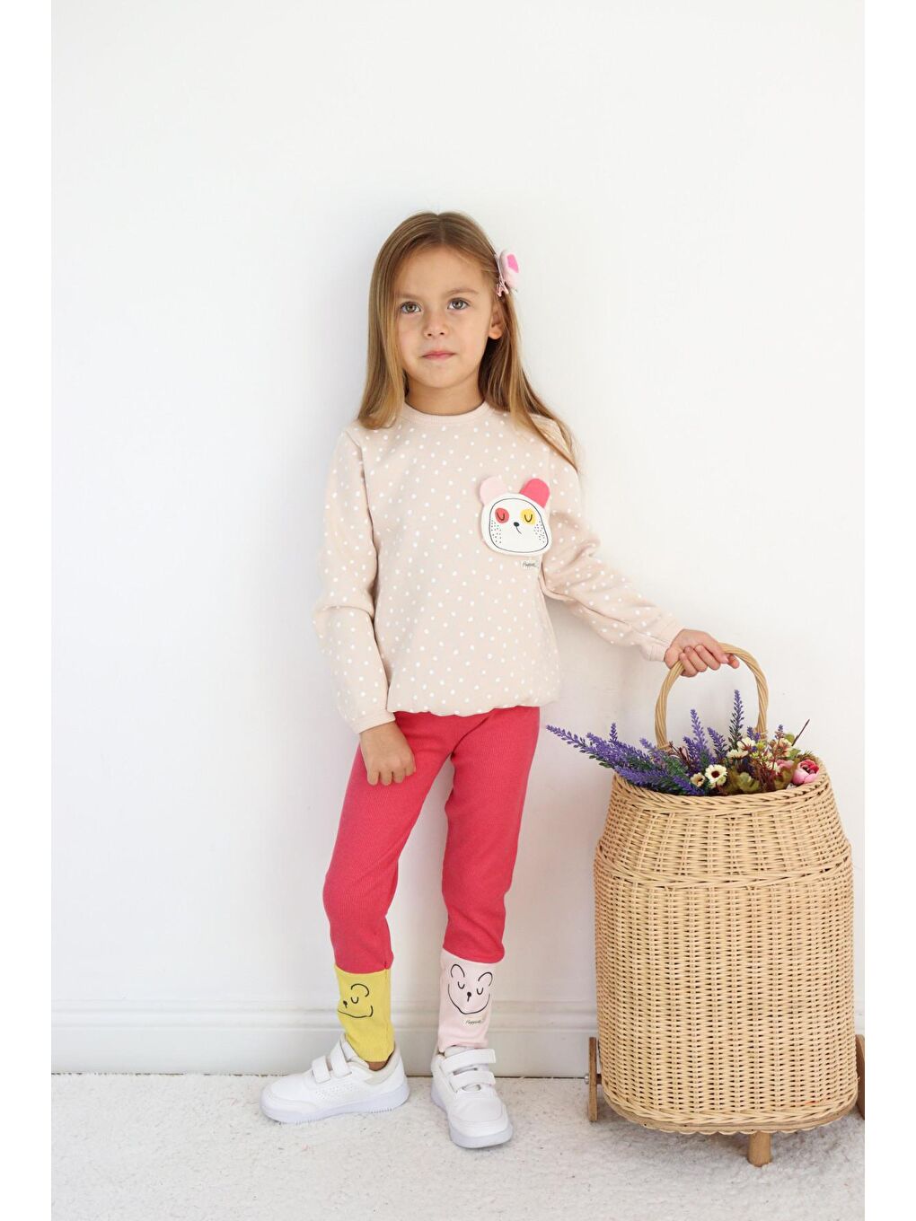 Pembe Kız Çocuk Pamuklu Orta Kalınlıkta Taytlı Alt-Üst Takım-6