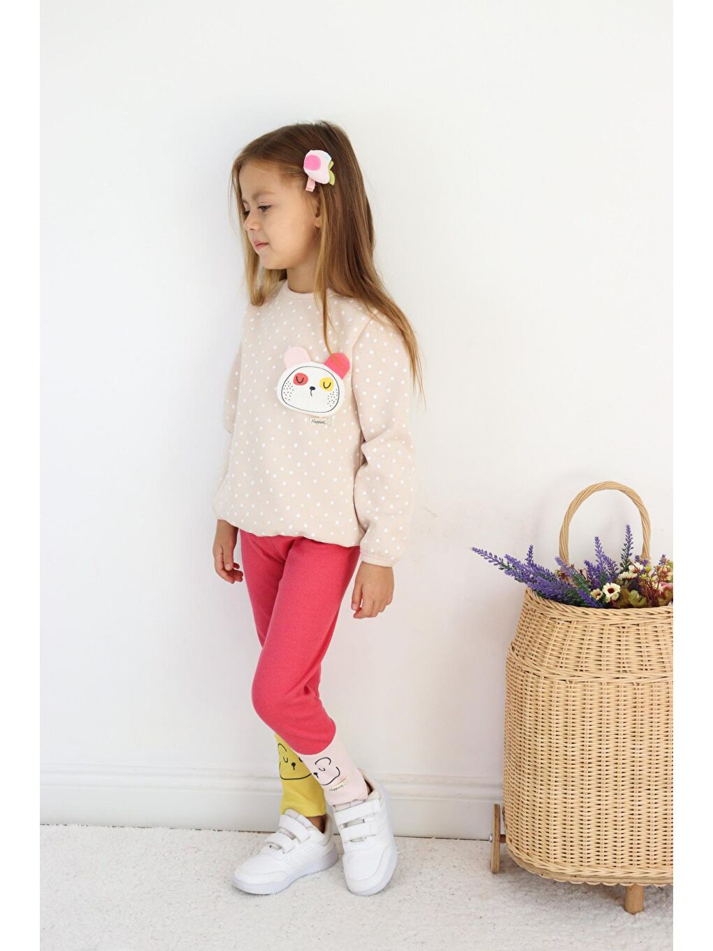 Pembe Kız Çocuk Pamuklu Orta Kalınlıkta Taytlı Alt-Üst Takım-7