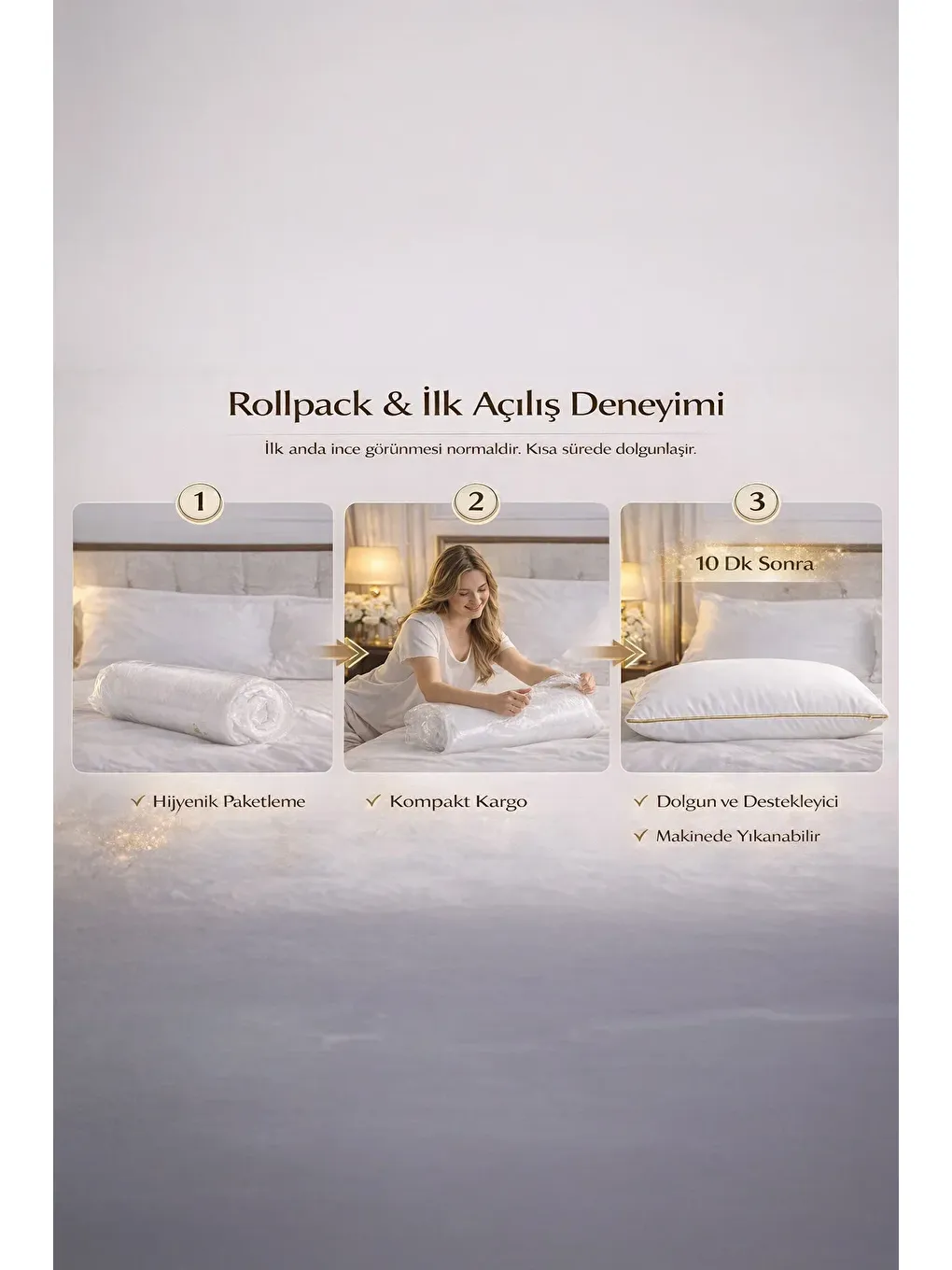 Beyaz Down-Sense Serisi Sırtüstü Uyuyanlara Özel Biyeli Lüks Otel Yastığı 50x70 cm Microjel Elyaf 900 Gr-4