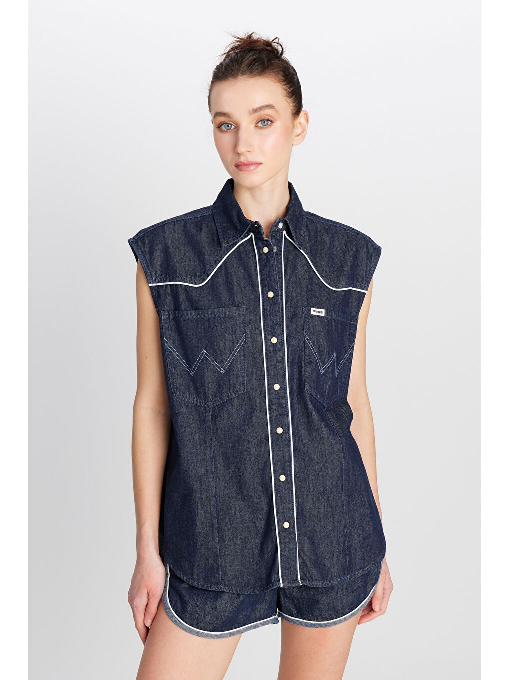 Lacivert %100 Pamuk Loose Fit Rahat Kesim Cepli Denim Jean Gömlek-1