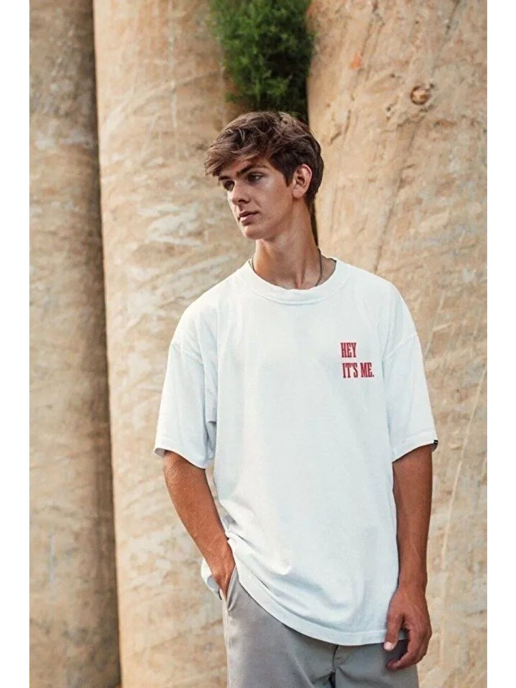 Unisex Baskılı Oversize T-Shirt - Beyaz