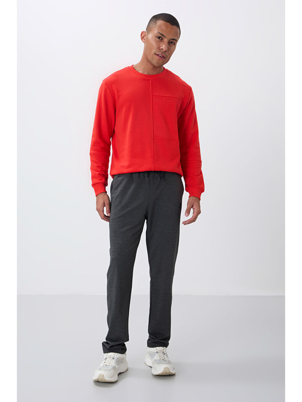 Antrasit Melanj Bağcıklı Cepli Standart Kalıp Klasik Paça Erkek Eşofman Alt - 84682-1