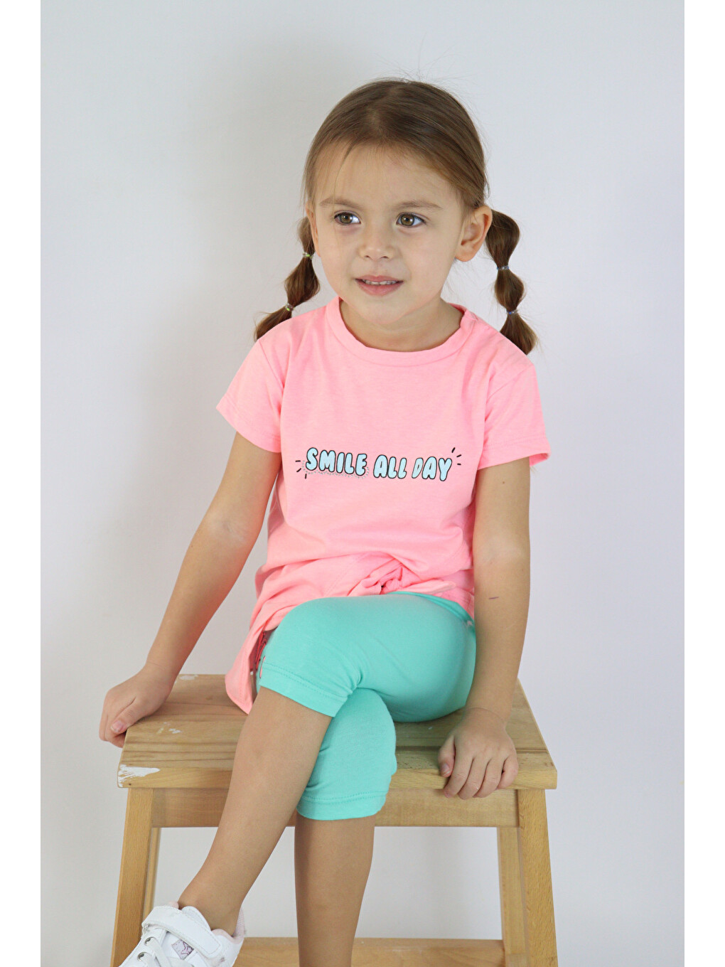 Pembe Kız Çocuk Kaprili Kısa Kollu Yazlık Basic Takım 2-5 Yaş