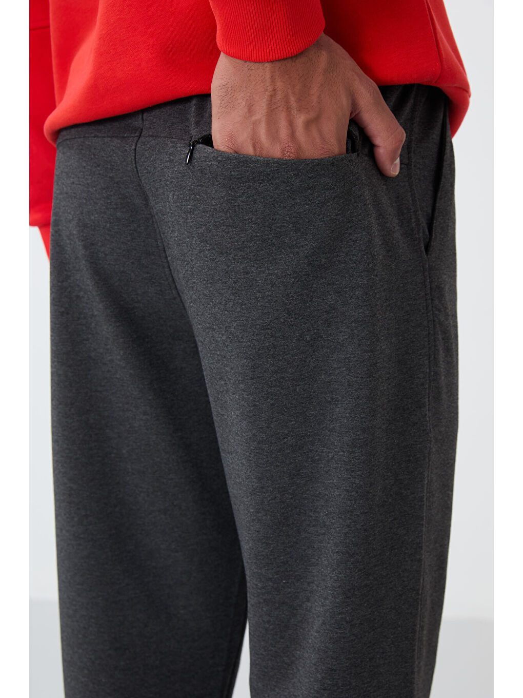 Antrasit Melanj Bağcıklı Cepli Standart Kalıp Klasik Paça Erkek Eşofman Alt - 84682-3