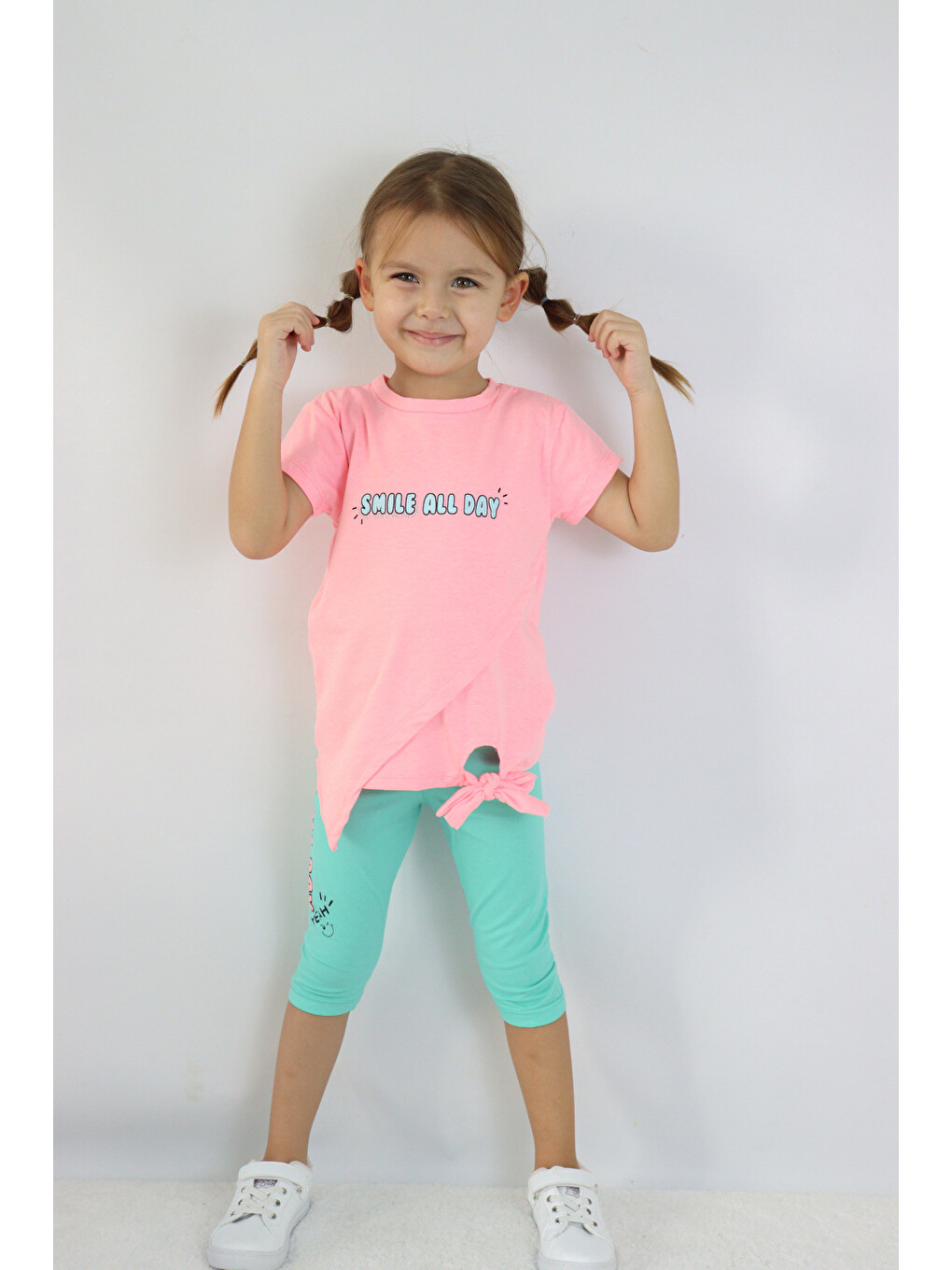 Pembe Kız Çocuk Kaprili Kısa Kollu Yazlık Basic Takım 2-5 Yaş-4
