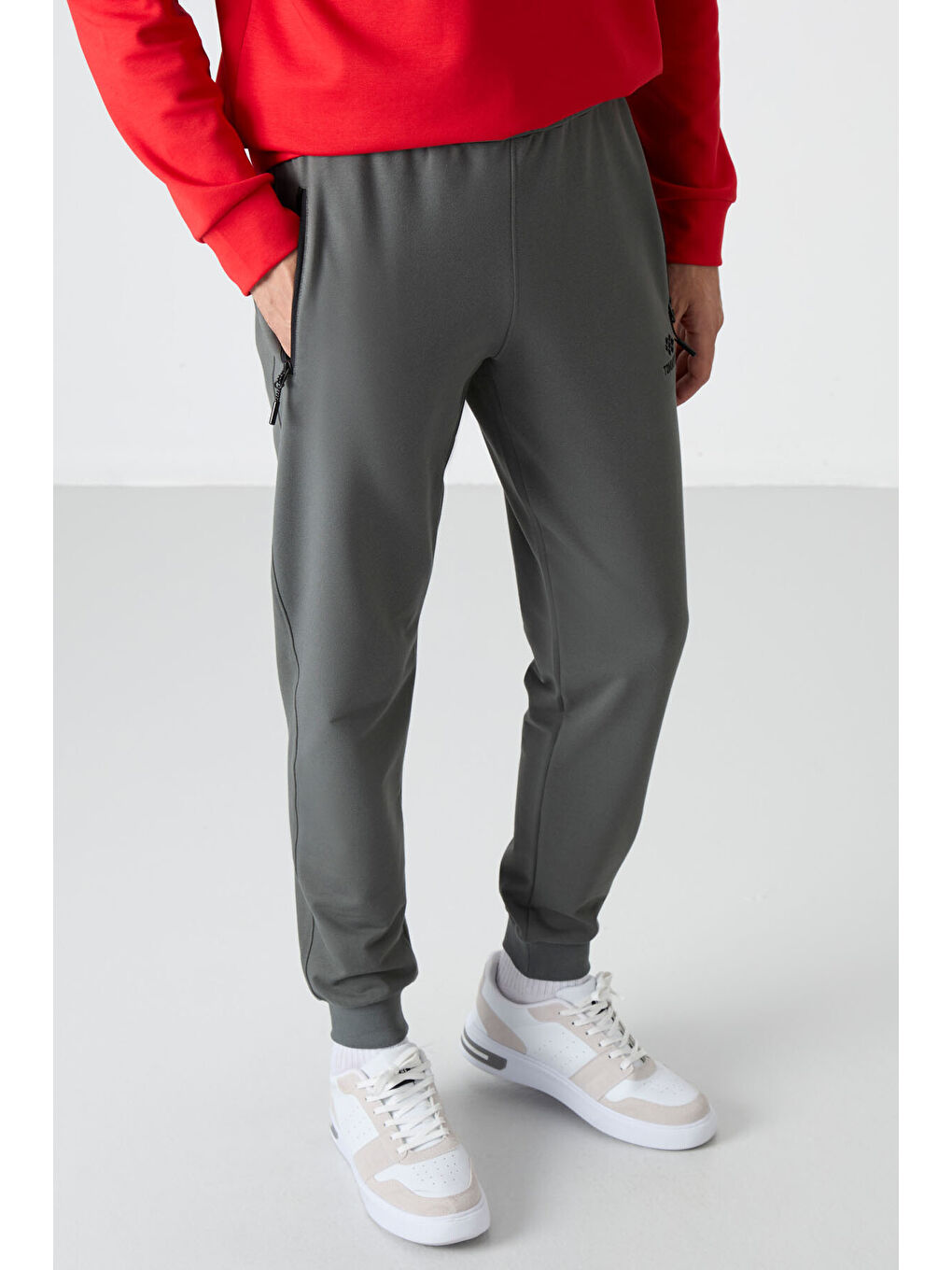 Haki Air Baskılı Fermuar Cepli Standart Kalıp Erkek Jogger Eşofman Altı- 84587-3