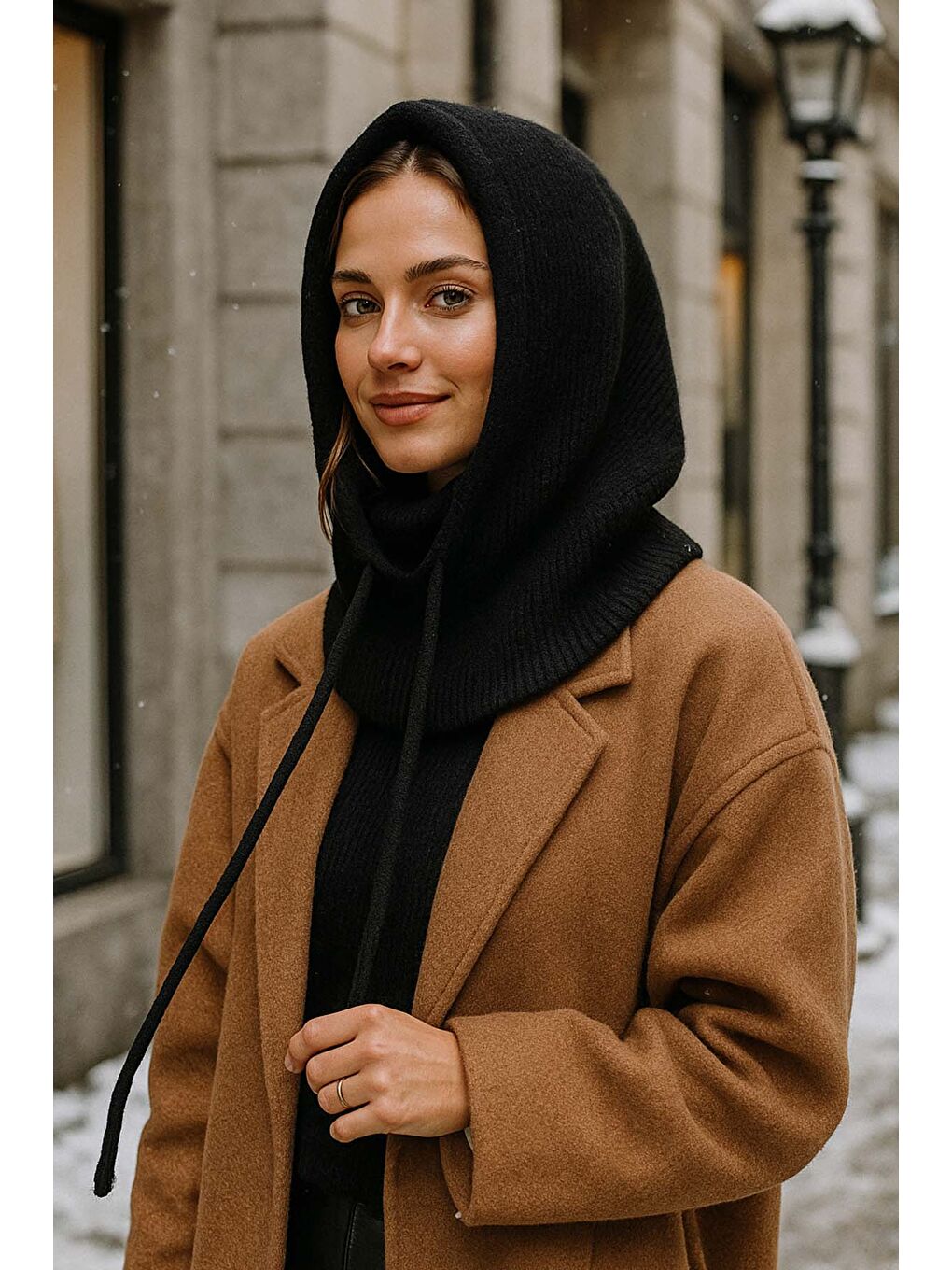 Kadın Triko Balaklava Bere Şapka RKŞBYN-05 Siyah-3