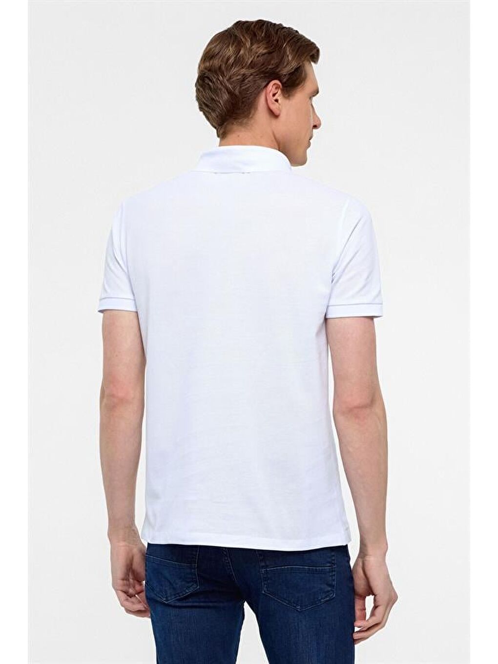 Beyaz Slim Düz Polo Yaka Tişört-6