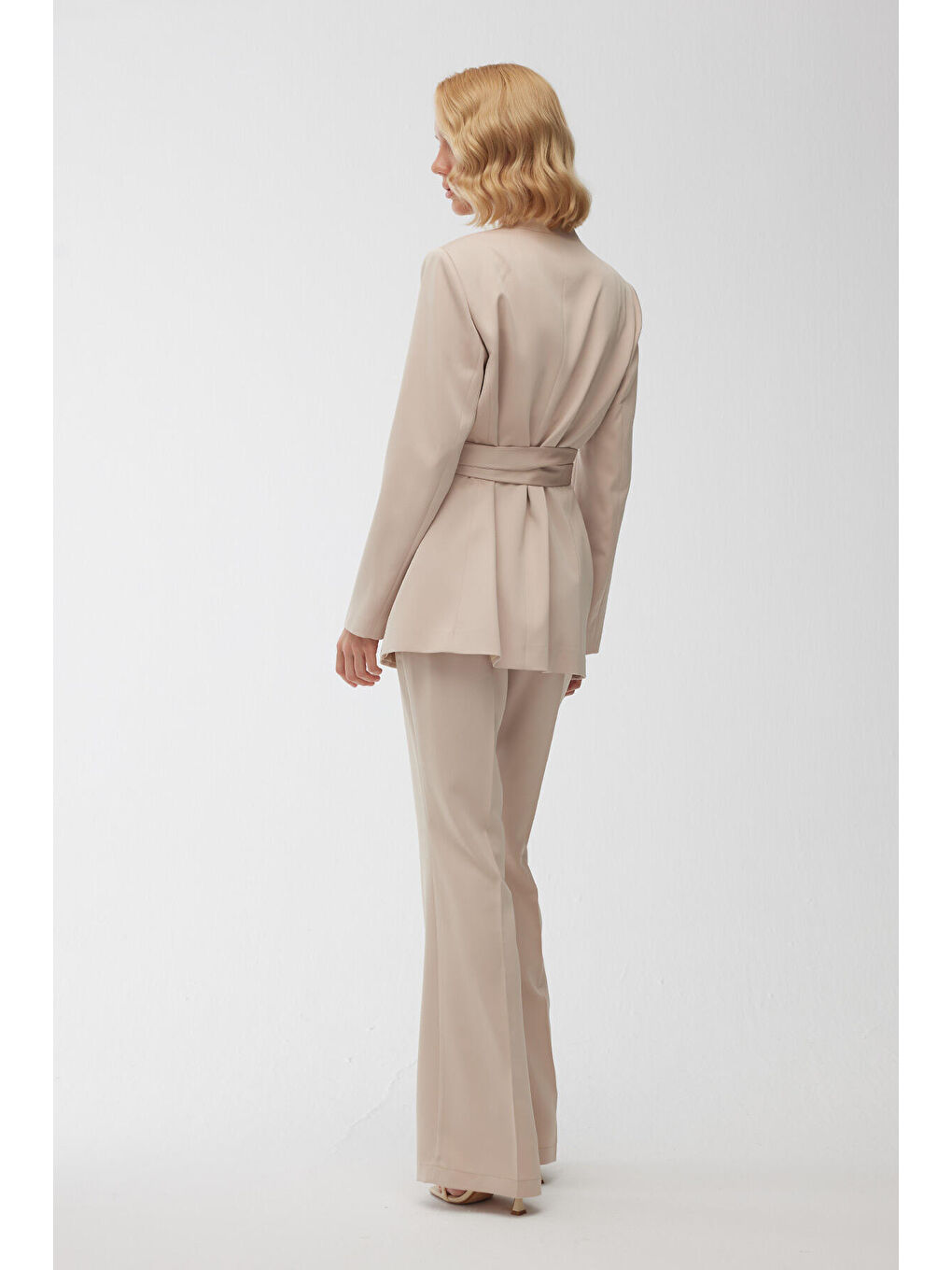 Saten İspanyol Paça Pantolon Bej-3