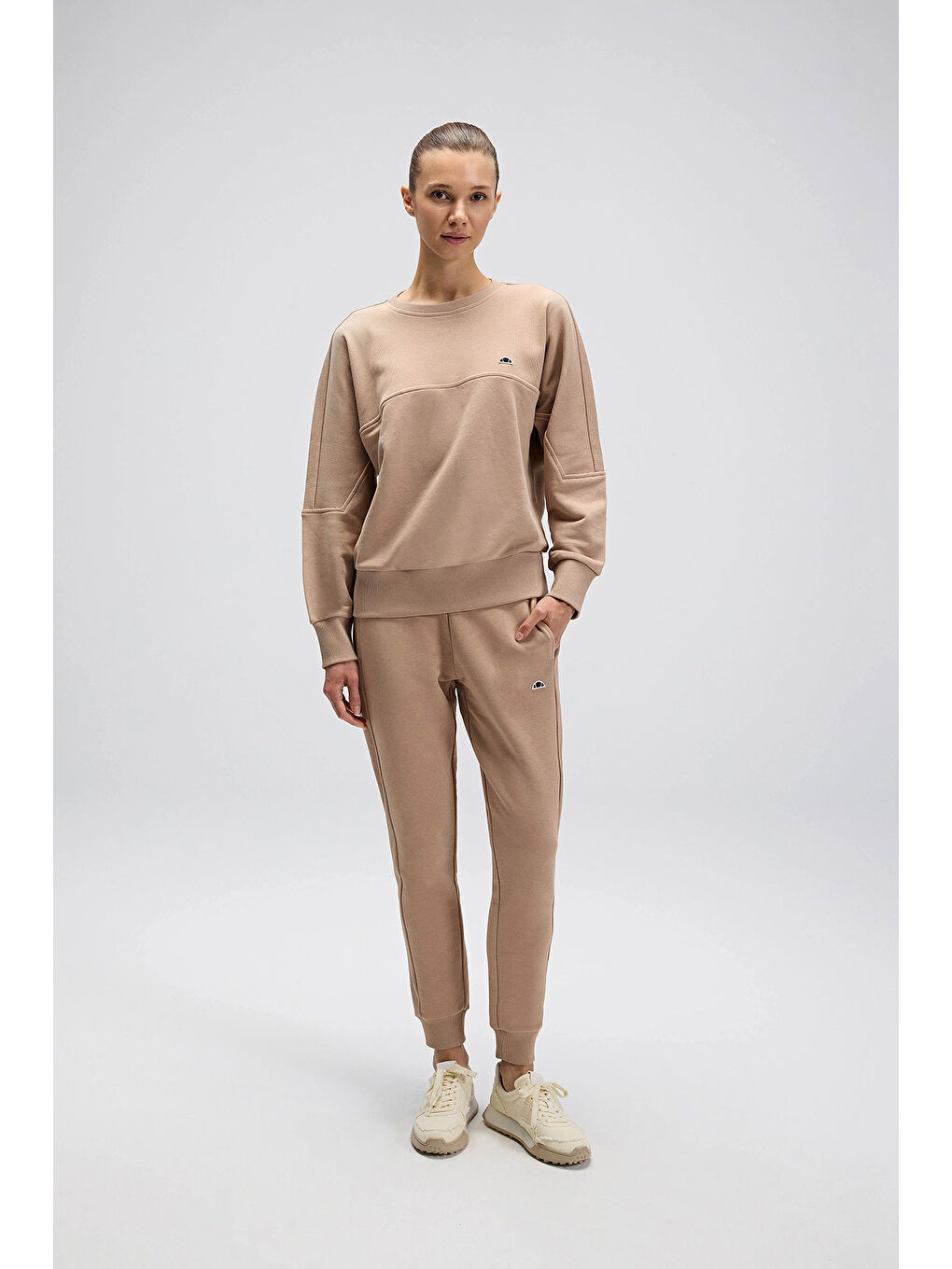 Bej Pamuklu Regular Fit Normal Bel Ribanalı Paça Kadın Eşofman Altı EF568-BG-3