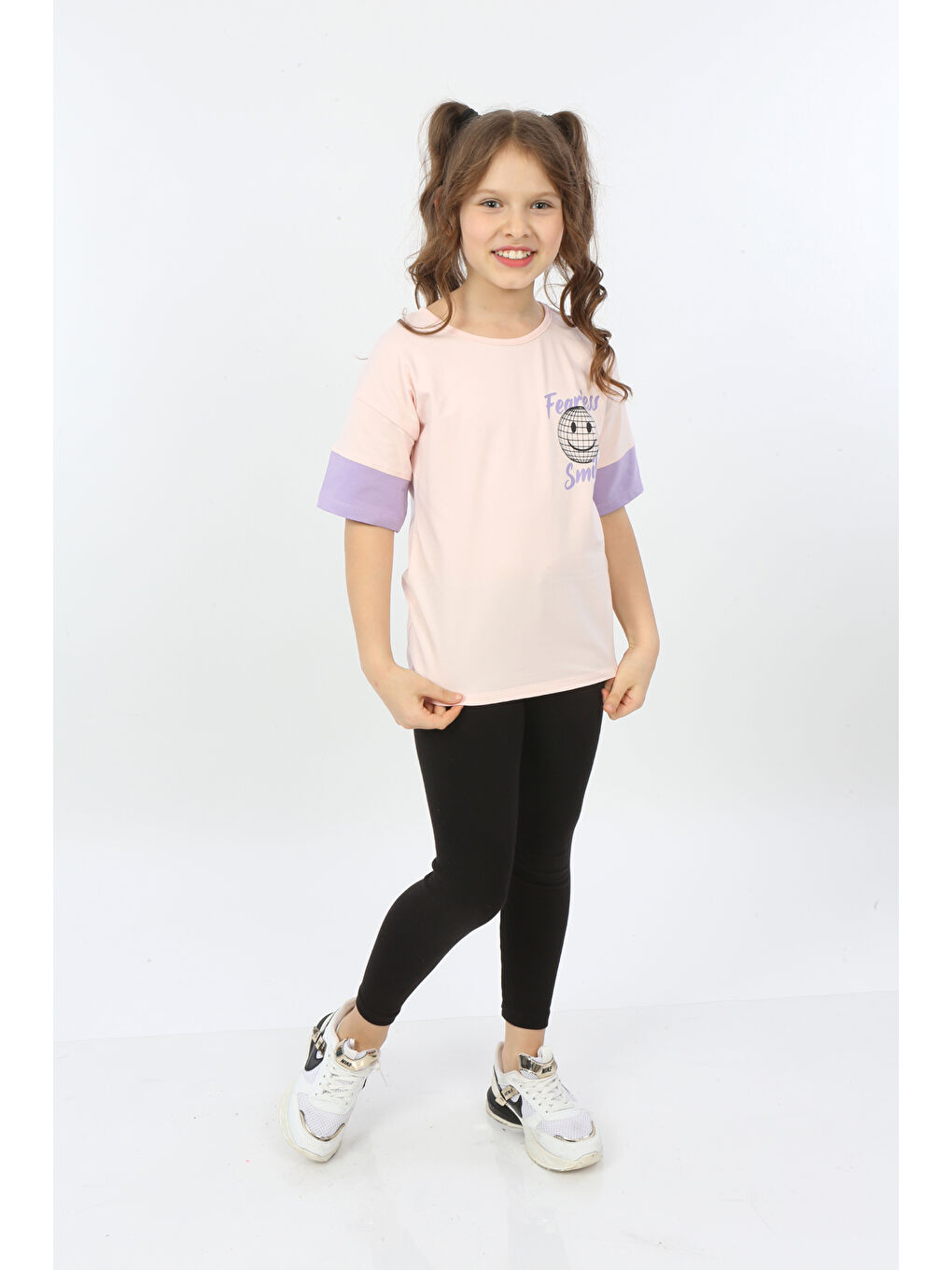 Pembe Kız Çocuk Fearless Smile Baskılı Tişört