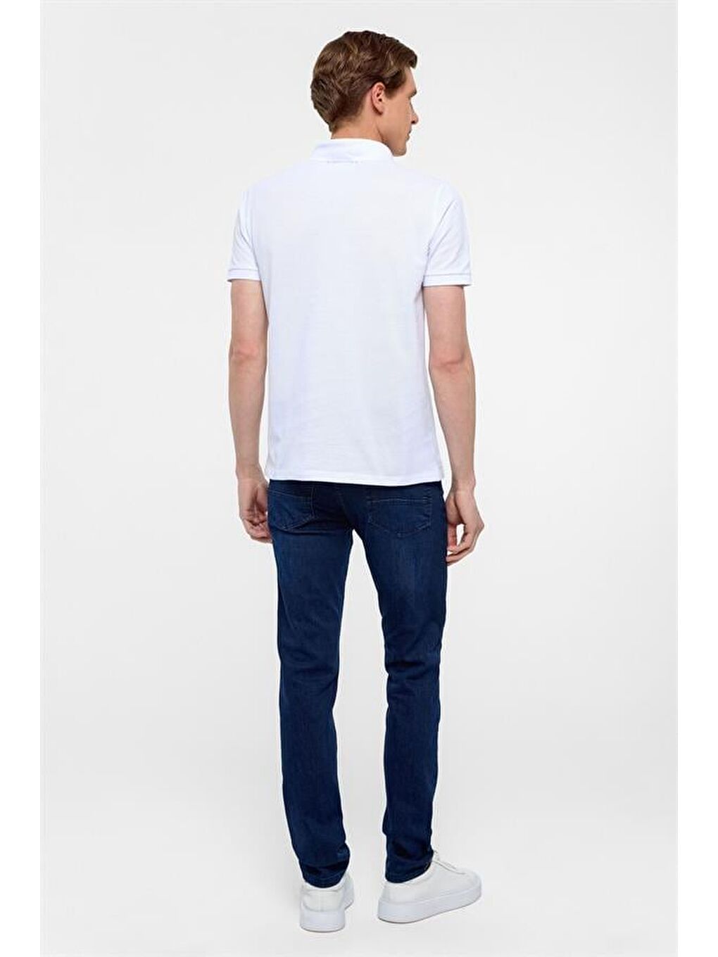 Beyaz Slim Düz Polo Yaka Tişört-7