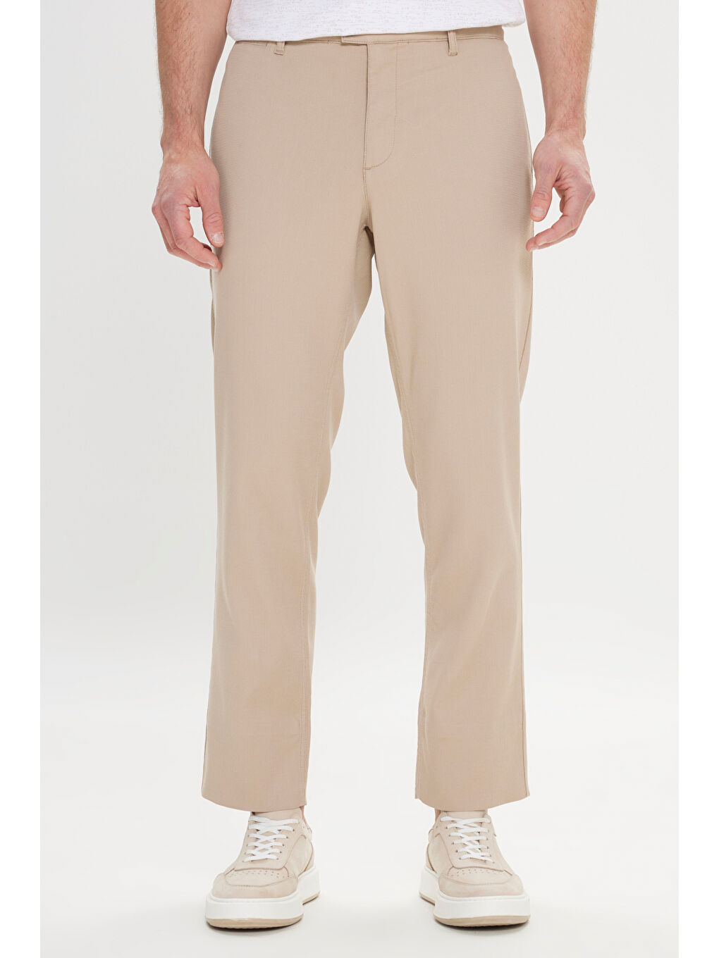 Bej Erkek Vizon Comfort Fit Rahat Kesim Yan Cepli Desenli Beli Lastikli Pantolon-2