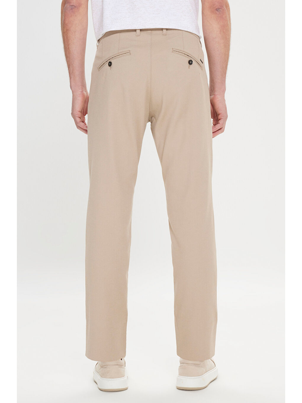 Bej Erkek Vizon Comfort Fit Rahat Kesim Yan Cepli Desenli Beli Lastikli Pantolon-4